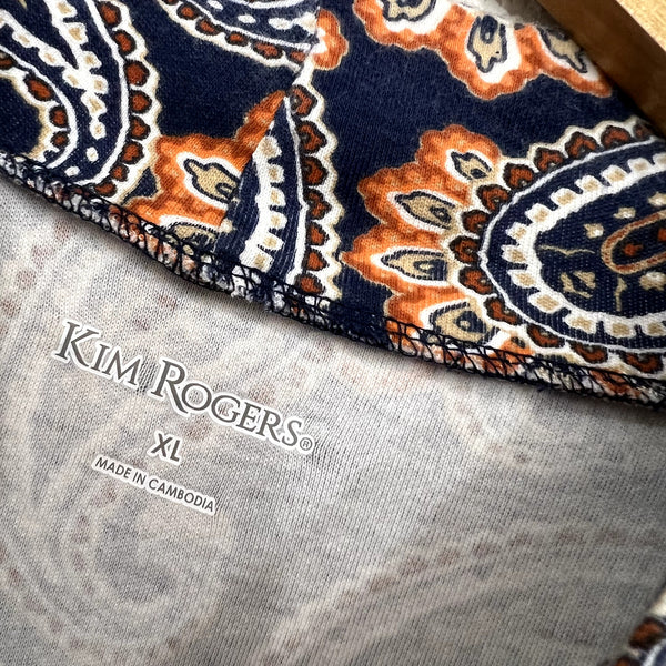 Kim Rogers Navy Paisley Turtleneck Top Size XL