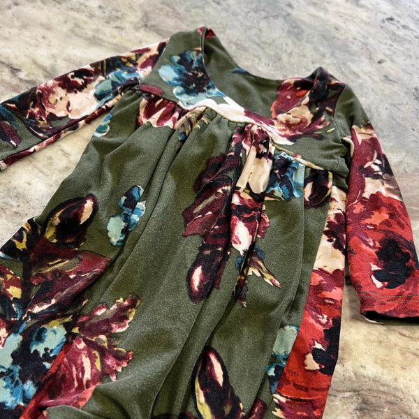Khloe Jean Floral Dark Green Bubble Romper 3-6 Mo