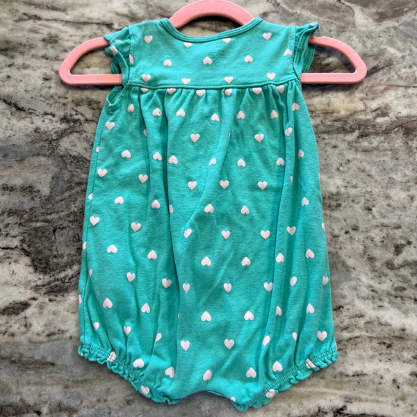 Carter's Mint Green Heart Pattern Bubble Romper Size 12 Mo.