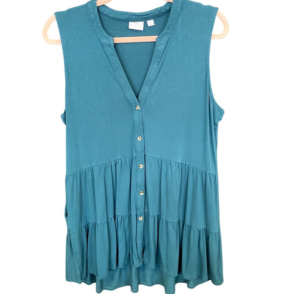New Directions Teal Button Front Ruffled Tank Top Size XL