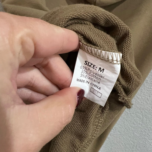 Brown Hooded Short Sleeve Quarter Button Top Medium