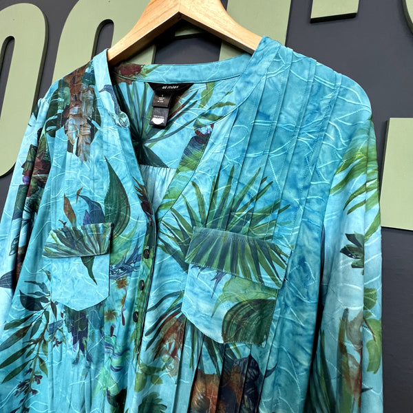 Ali Miles Turquoise Tropical Blouse Large