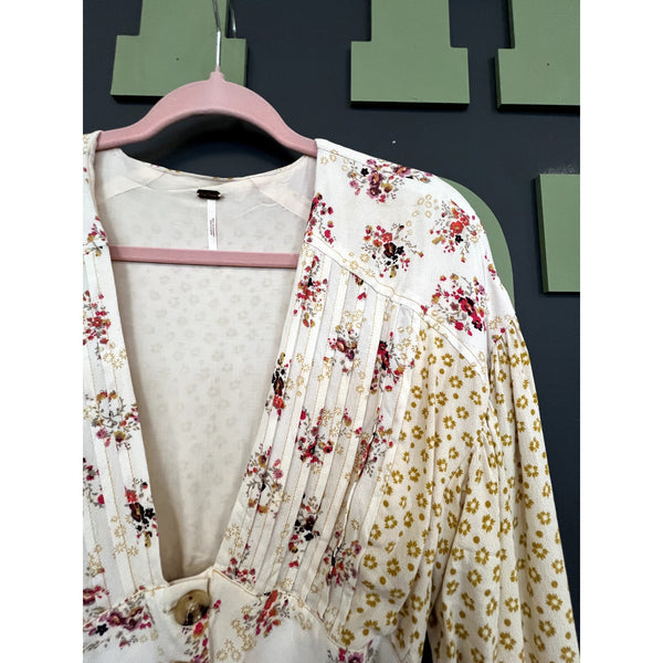 Free People Mixed Print Bom Bom Floral Leopard Mini Dress Large