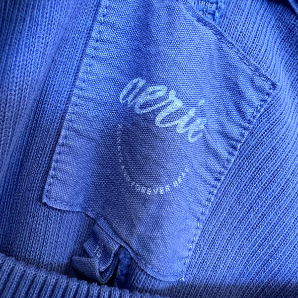 Aerie Blue Ribbed Oversized Crew Neck Pullover Size XL