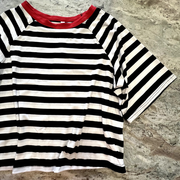 NWT Women's Black + White Striped Boxy Top Size Medium