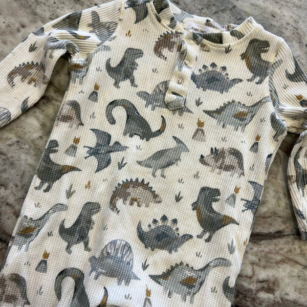 Angel Dear Bamboo Thermal Ivory Dinosaur Henley One Piece 12 Mo