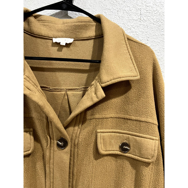 La Miel Boutique Soft Fleece Button Down Camel Shacket Small