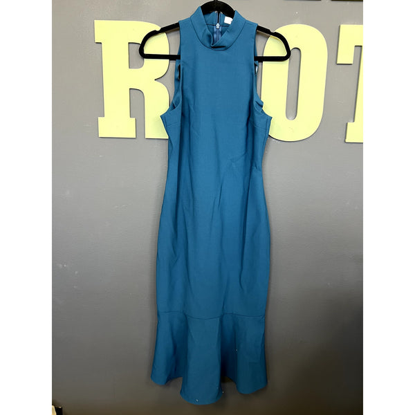 NWOT Likely Teal Mock Neck Ruffle Hem Midi Dress Size 6