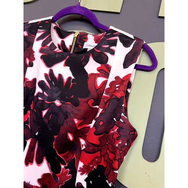 NWT Calvin Klein Red + Black Floral Sheath Dress Size Women's 6