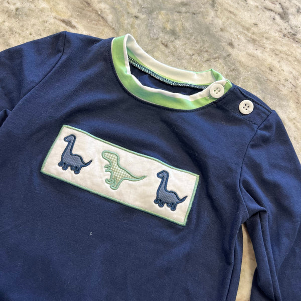 Honey Bean Boys Navy Blue + Lime Dinosaur One Piece 18 Mo