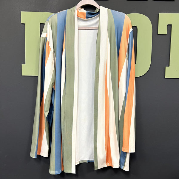 Women's Ribbed Striped Open Front Cardigan Plus Size 3XL