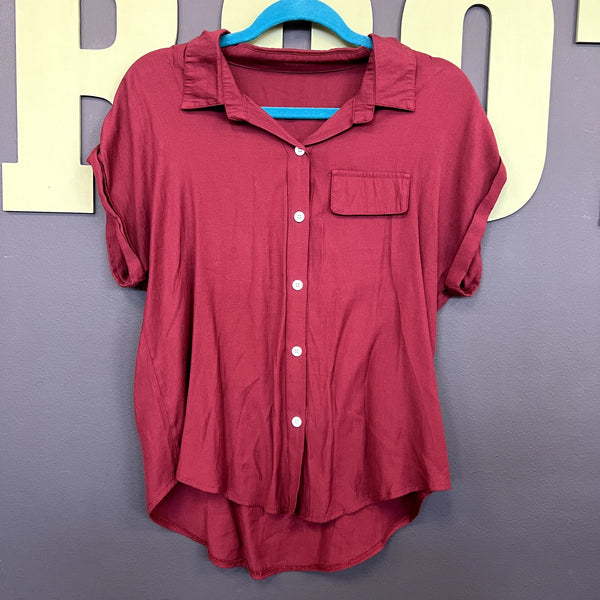 Women's Maroon Button Down Blouse Size Medium