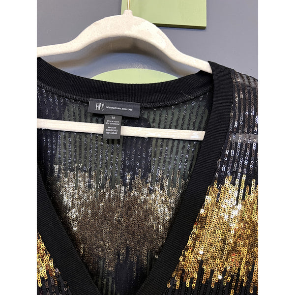 INC International Concepts Black + Gold Sequin Swim Coverup Size Medium