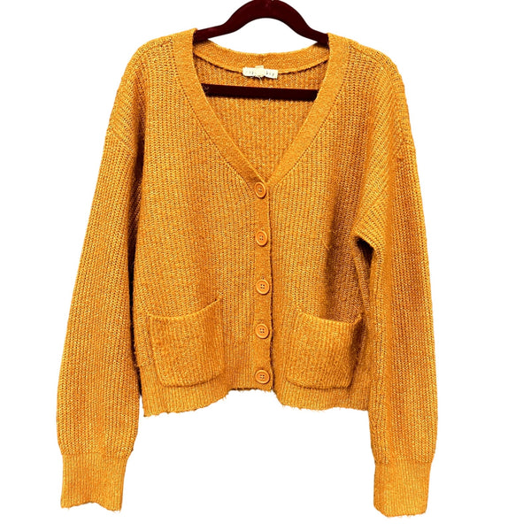 Copper Key Girls Orange Knit Button Front V-Neck Sweater Large