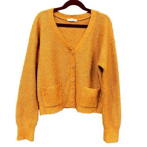 Copper Key Girls Orange Knit Button Front V-Neck Sweater Large