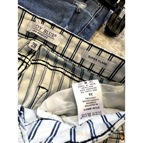 Judy Blue High Rise Pinstripe Super Flare Jeans Size 28
