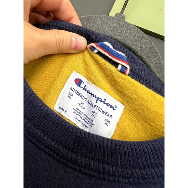 Champion Men's Navy Blue + Yellow Sweatshirt Size 2XL
