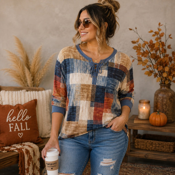 Women's Plaid Fall Checkered Print Blouse Size 3XL