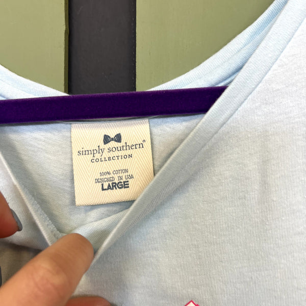 NWOT Simply Southern Light Blue Tropical Palm Tank Top Size Large