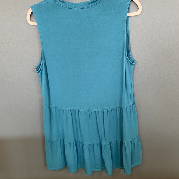 New Directions Teal Button Front Ruffled Tank Top Size XL