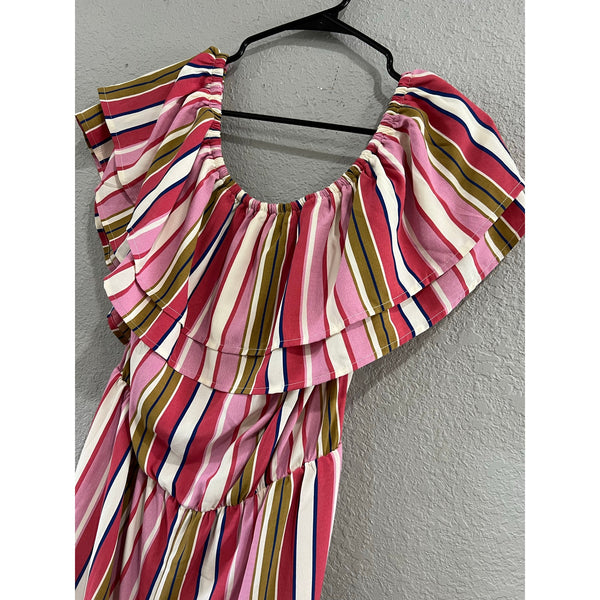Oddy Women's Plus Size Striped Ruffle Jumpsuit Size 1XL
