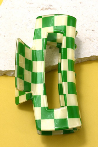 Jumbo Checkered Green Hair Claw Clip