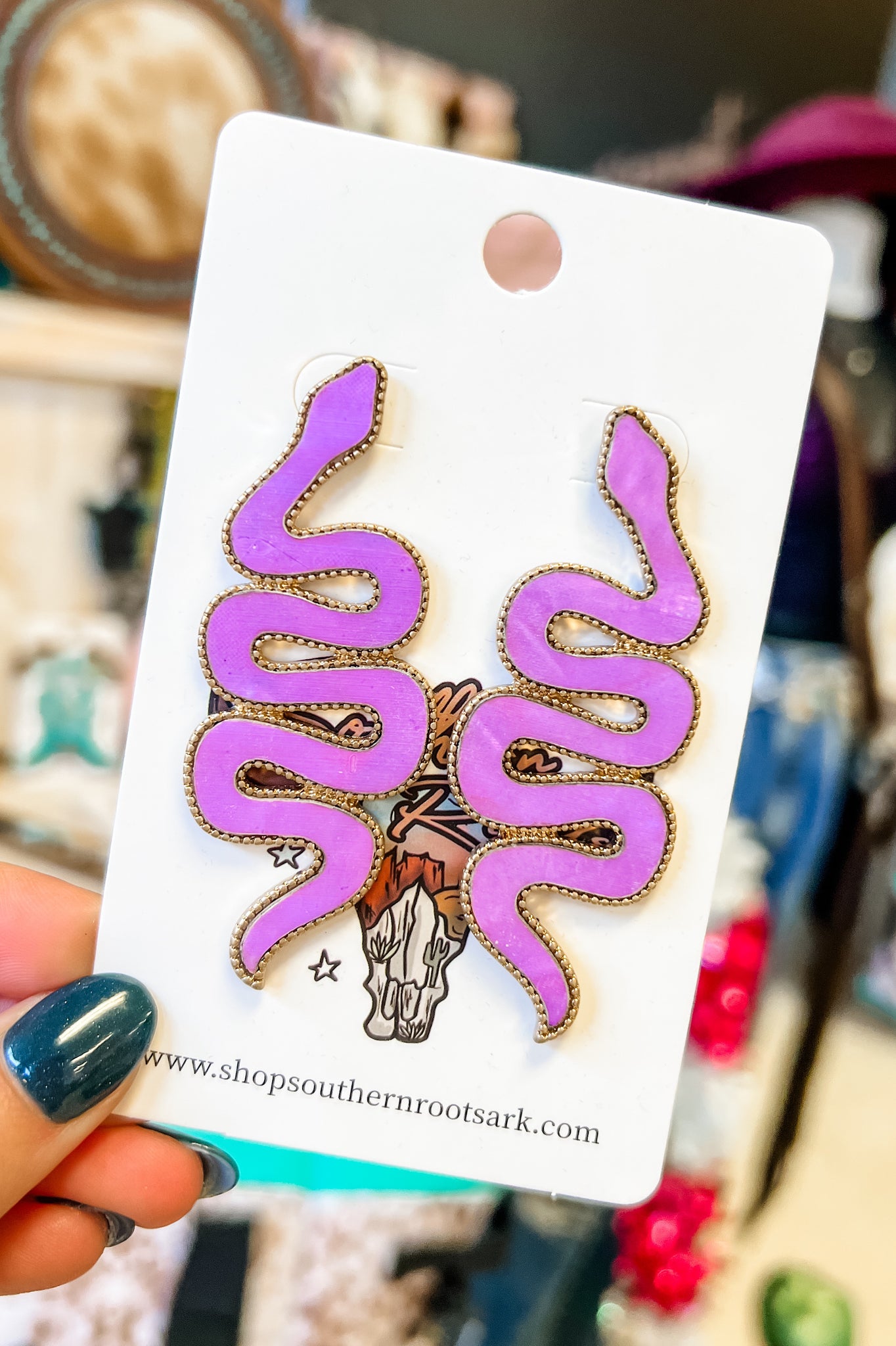 Purple + Gold Iridescent Snake Earrings