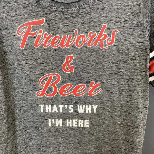Fireworks & Beer Burnout Graphic Top Size Large