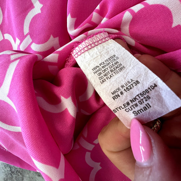 Women's Pink + White Lattice Pattern Tiered Tank Top Size Small