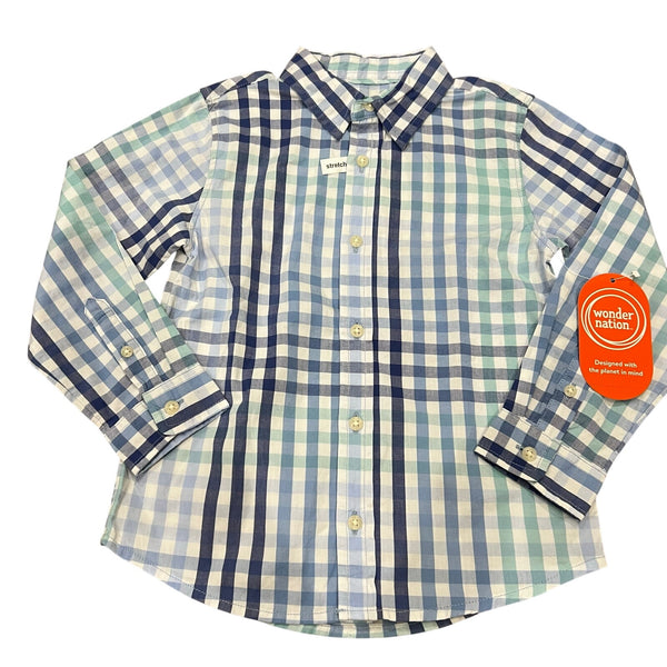 NWT Wonder Nation Blue Plaid Lightweight Button Down Dress Shirt 4T