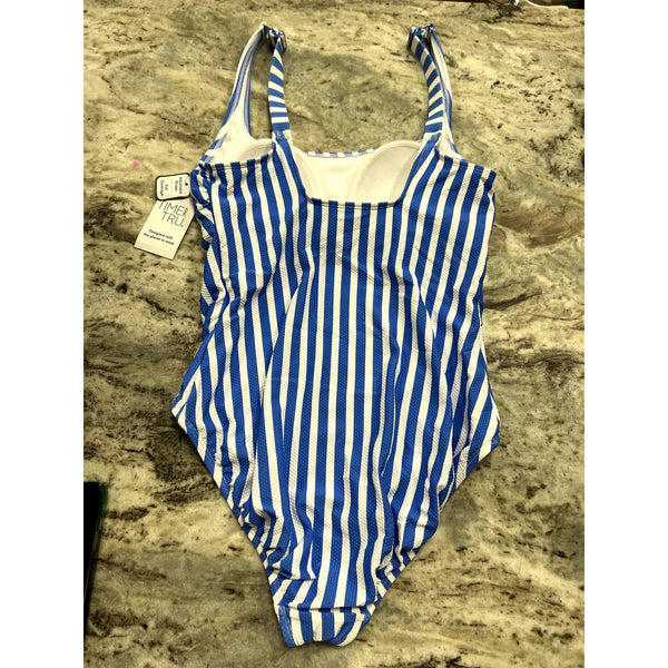 NWT Time & Tru Textured Striped Blue One Piece Swimsuit Size Medium