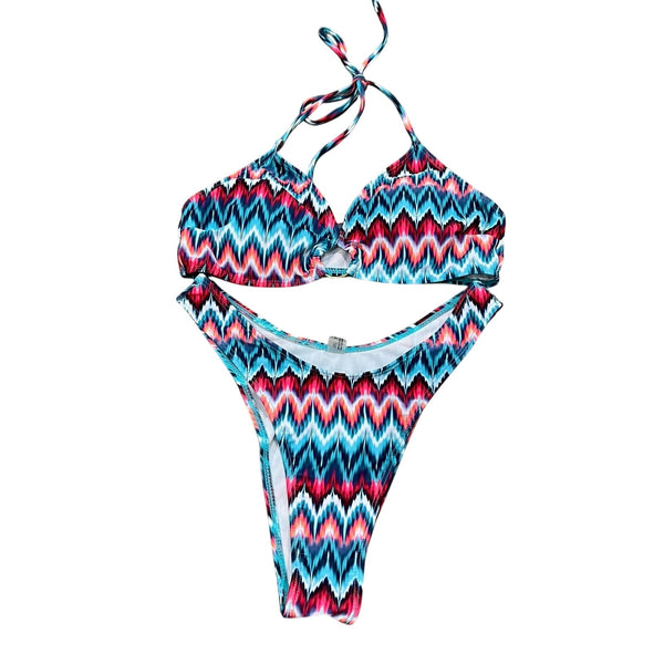 Women's Red + Blue Tribal Cheeky Bikini Set Medium