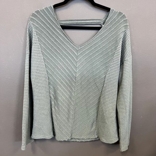 BKE Teal Sage Textured Knit Long Sleeve Top Medium
