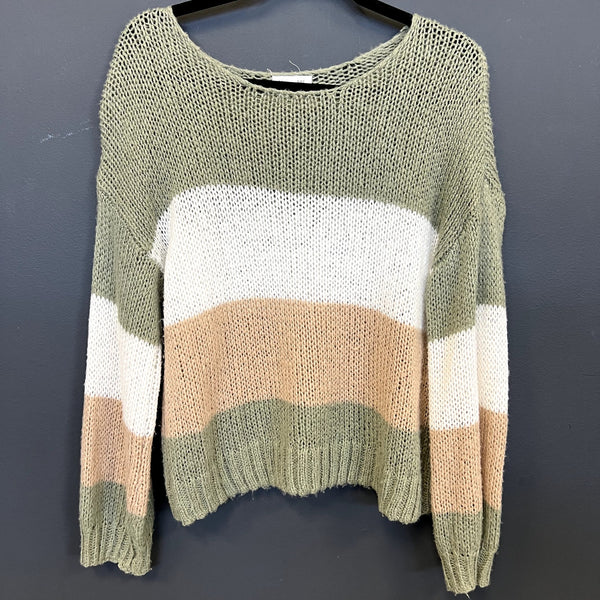 Blu Pepper Striped Knit Boat Neck Sweater Size Small