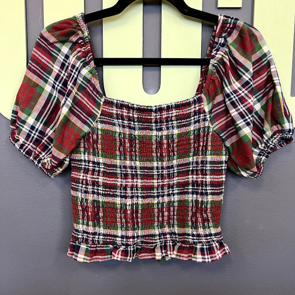 American Eagle Plaid Smocked Top Size Small