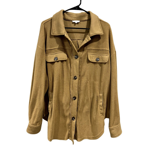 La Miel Boutique Soft Fleece Button Down Camel Shacket Small