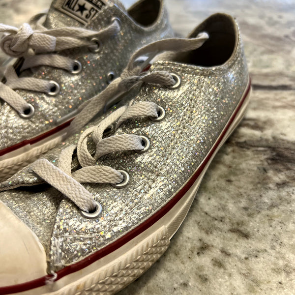 Converse All Star Silver Shimmer Low Top Sneakers Youth Size 1