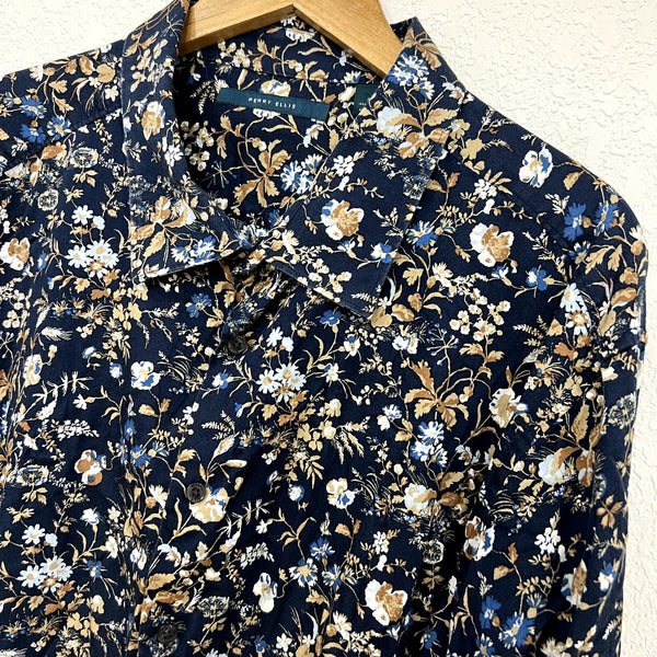 Perry Ellis Men's Navy Floral Button Down Top Plus Size 3XL