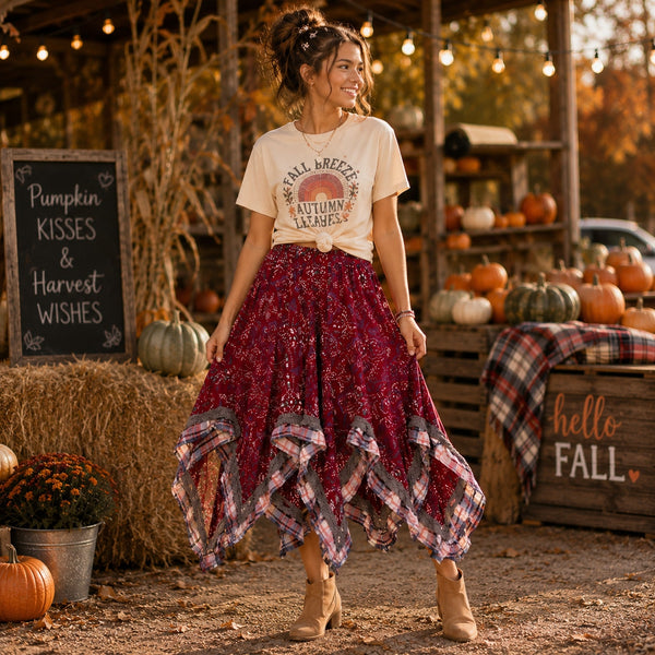 Jak & Peppar Burgundy Paisley Flowy Midi Skirt Size Youth 8
