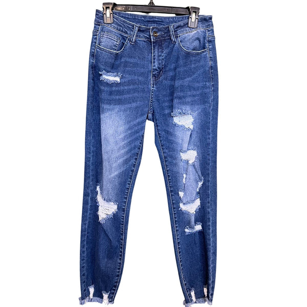 Dark Wash Distressed Skinny Jeans Women's Medium