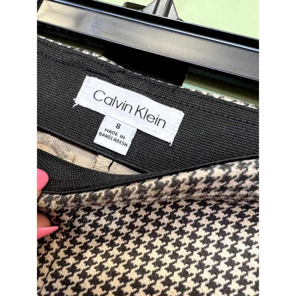 Calvin Klein Tan + Black Houndstooth Dress Pants Size 8