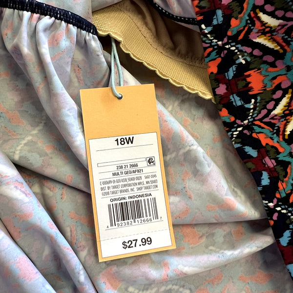 NWT Ikat Print Black Orange Blue Tankini Swim Top Size 18W