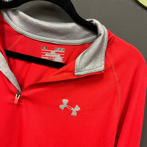 Under Armour Heat Gear Loose Fit Red Quarter Zip Pullover Size Medium