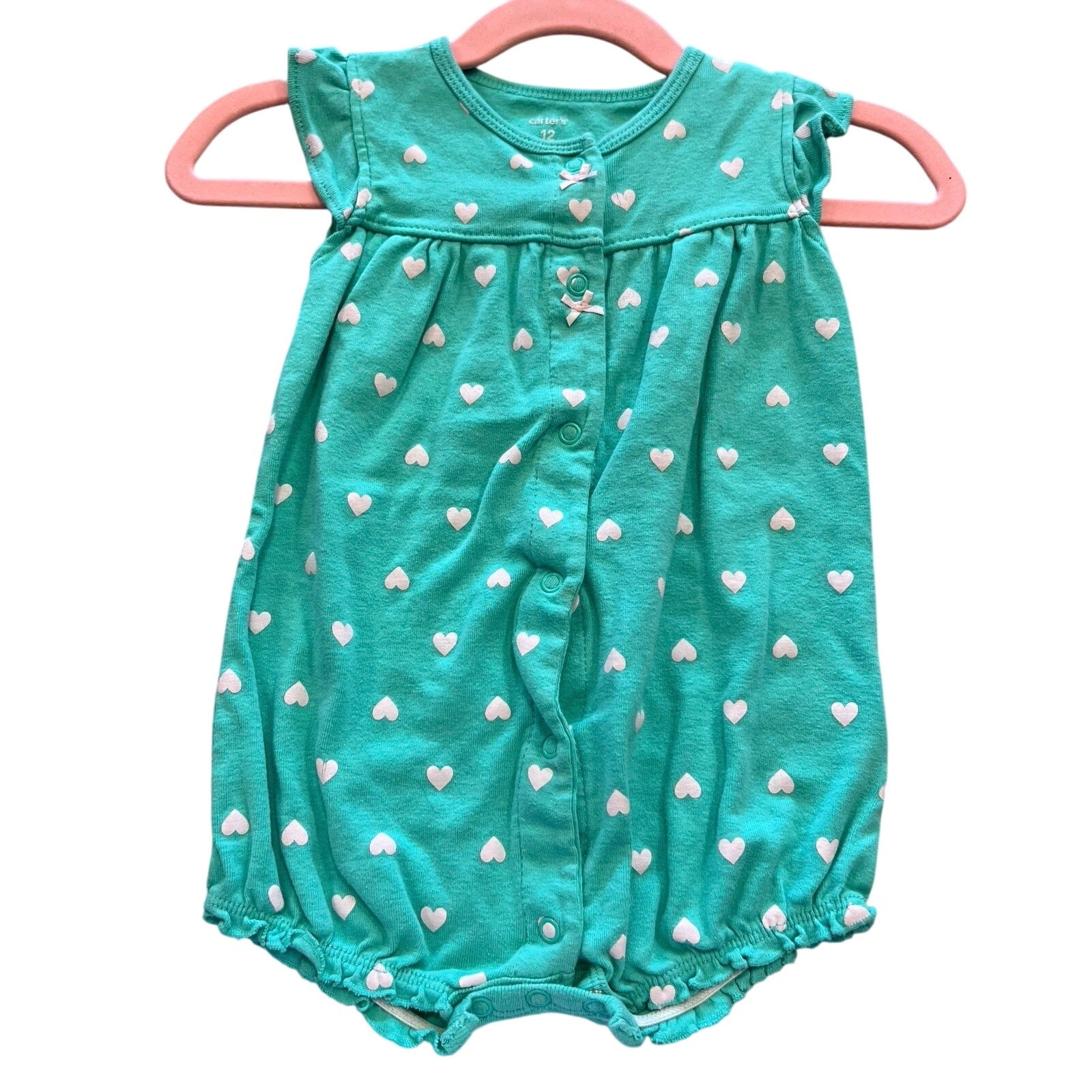 Carter's Mint Green Heart Pattern Bubble Romper Size 12 Mo.