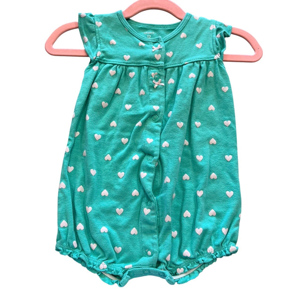Carter's Mint Green Heart Pattern Bubble Romper Size 12 Mo.
