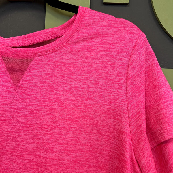 Danskin Hot Pink Heathered Short Sleeve Athletic Top Large