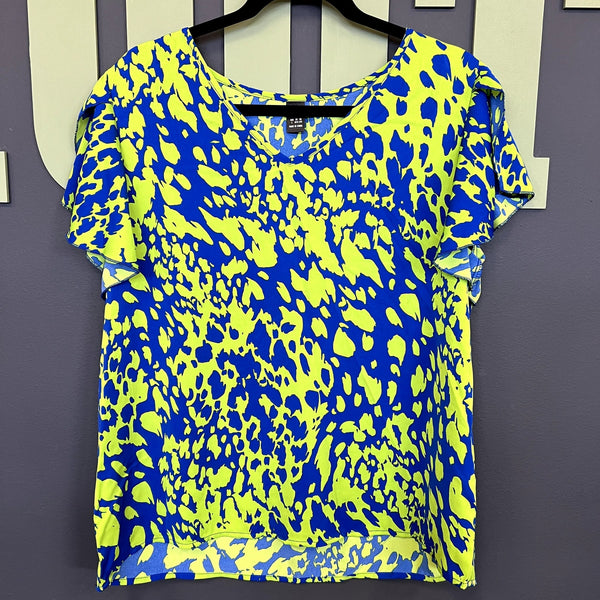 Women's Green + Blue Ruffle Sleeve Blouse Large