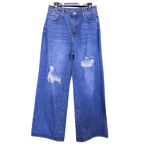 Women's Baggy Distressed Wide Leg Jeans Size Large