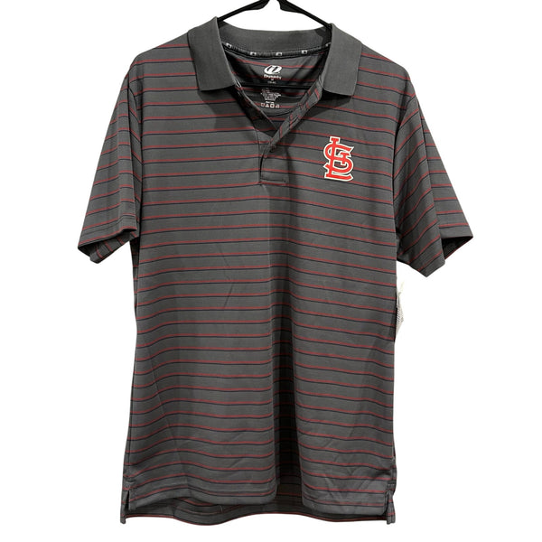 NWT STL Cardinals Genuine Merchandise Gray Striped Polo Medium