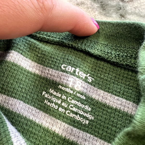 Carter's Long Sleeve Green + Gray Thermal Top Size 18 Mo